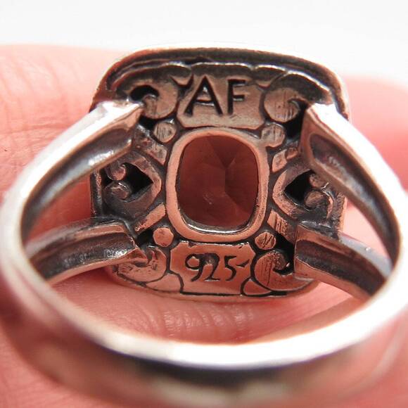 925 Sterling Silver Vintage Real Smoky Quartz Dots Ring Size 7.25 - Picture 6 of 7